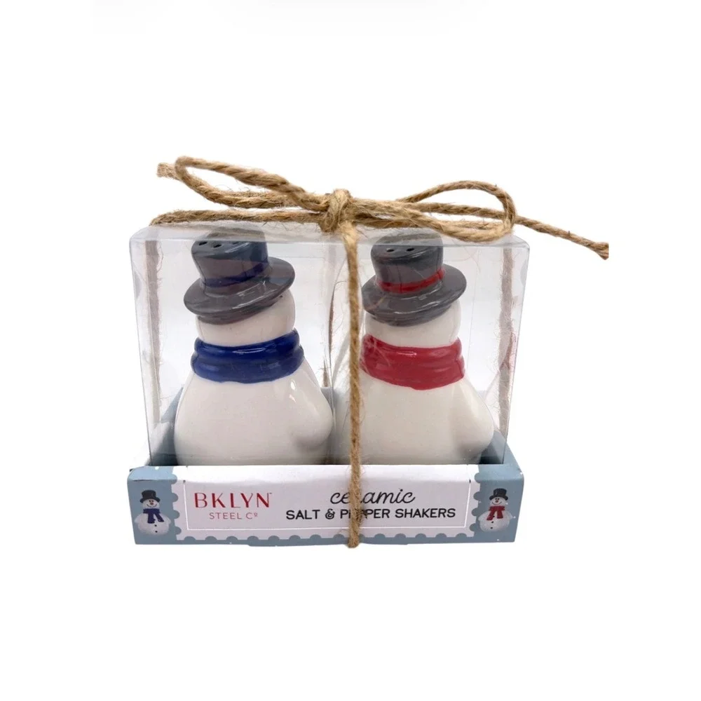 Holiday Snowman Ceramic Salt and Pepper Shaker Set Winter Christmas Table Decor
